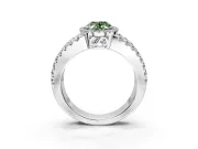 Halo Engagement Ring Setting for Fancy Green Oval Center with Wide-Open Pave Split Shank and Prong Head in Platinum