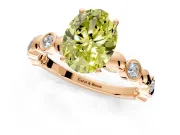 Solitaire Engagement Ring Setting for Fancy Yellow Oval Center with Beaded Bezel Station Band and Prong Head in Rose Gold