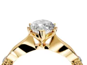 Solitaire Engagement Ring Setting for Marquise Center with Carved Leaf Shoulders and Prong Head in Yellow Gold