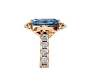 Floral Engagement Ring Setting for Fancy Blue Emerald Cut Center with Pave Band and Floral Prong Head in Rose Gold
