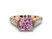 Solitaire Engagement Ring Setting for Fancy Pink Princess Cut Center with Pave Cathedral Shoulders and Prong Head in Rose Gold