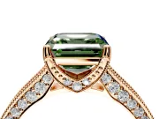 Solitaire Engagement Ring Setting for Fancy Green Asscher Cut Center with Milgrain-Framed Pave Band and Prong Head in Rose Gold