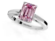 Solitaire Engagement Ring Setting for Fancy Pink Emerald Cut Center with Flat-Sided Plain Band and Prong Head in White Gold