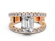 Solitaire Engagement Ring Setting for Emerald Cut Center with Wide-Open Split Shank and Prong Head in Rose Gold