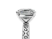 Solitaire Engagement Ring Setting for Asscher Cut Center with Scrollwork Band and Prong Head in Platinum