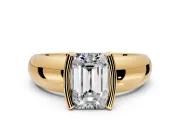 Tension Engagement Ring Setting for Emerald Cut Center with Wide Flat Band and Tension Head in Yellow Gold