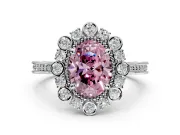 Milgrain Halo Engagement Ring Setting for Fancy Pink Oval Center with Bezel Point Accents and Prong Head in White Gold