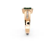 Halo Engagement Ring Setting for Fancy Green Emerald Cut Center with Wide Band, Inlaid Accent Row and Prong Head in Rose Gold
