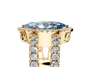 Halo Engagement Ring Setting for Fancy Blue Marquise Center with Wide-Open Pave Split Shank and Prong Head in Yellow Gold