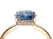 Hidden Halo Engagement Ring Setting for Fancy Blue Princess Cut Center with Wide Flat Plain Band and Prong Head in Rose Gold