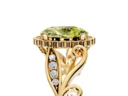 Halo Engagement Ring Setting for Fancy Yellow Oval Center with Leaf Motif Split Shank and Prong Head in Yellow Gold