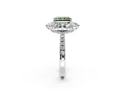 Floral Halo Engagement Ring Setting for Fancy Green Radiant Cut Center with Pave Accents and Prong Head in Sterling Silver