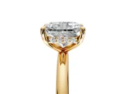 Hidden Halo Engagement Ring Setting for Radiant Cut Center with Thin Rounded Band and Prong Head in Yellow Gold