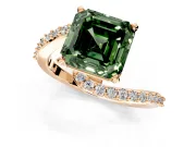 Solitaire Engagement Ring Setting for Fancy Green Asscher Cut Center with Pave Bypass Swirl Band and Prong Head in Rose Gold