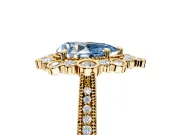 Milgrain Halo Engagement Ring Setting for Fancy Blue Pear-Shaped Center with Bezel Point Accents and Prong Head in Yellow Gold