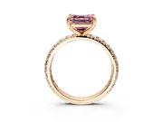 Solitaire Engagement Ring Setting for Fancy Pink Asscher Cut Center with Shared-Prong Accents and Prong Head in Rose Gold