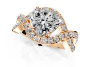 Halo Engagement Ring Setting for Heart-Shaped Center with Pave Infinity Twist Band and Prong Head in Rose Gold