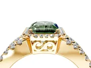 Halo Engagement Ring Setting for Fancy Green Radiant Cut Center with Wide-Open Pave Split Shank and Prong Head in Yellow Gold