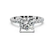 Solitaire Engagement Ring Setting for Princess Cut Center with Micro Pave Band and Prong Head in Platinum