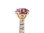 Solitaire Engagement Ring Setting for Fancy Pink Round Cut Center with Large Accent Band and Prong Head in Yellow Gold