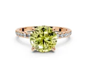 Solitaire Engagement Ring Setting for Fancy Yellow Round Cut Center with Fine Pave Narrow Band and Prong Head in Rose Gold