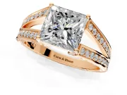 Split Shank Engagement Ring Setting for Princess Cut Center with Pave Split Shank and Prong Head in Rose Gold