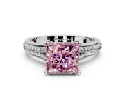 Solitaire Engagement Ring Setting for Fancy Pink Princess Cut Center with Pave Rail Split Shank and Prong Head in Platinum