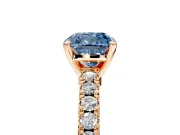 Solitaire Engagement Ring Setting for Fancy Blue Cushion Cut Center with Single Row Accent Band and Prong Head in Rose Gold