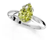 Solitaire Engagement Ring Setting for Fancy Yellow Pear-Shaped Center with Reverse Tapered Band and Prong Head in Platinum
