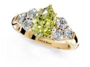 Cluster Engagement Ring Setting for Fancy Yellow Pear-Shaped Center with Round Cut Accent Frame and Prong Head in Yellow Gold