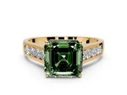 Solitaire Engagement Ring Setting for Fancy Green Asscher Cut Center with Round Cut Channel Band and Prong Head in Yellow Gold