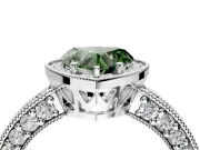 Milgrain Halo Engagement Ring Setting for Fancy Green Heart-Shaped Center with Wide Pave Band and Prong Head in Platinum