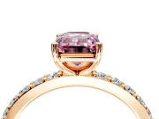 Solitaire Engagement Ring Setting for Fancy Pink Emerald Cut Center with Round Cut Pave Band and Prong Head in Rose Gold