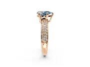 Solitaire Engagement Ring Setting for Fancy Blue Pear-Shaped Center with Multi-Row Pave Accents and Basket Head in Rose Gold