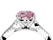 Solitaire Engagement Ring Setting for Fancy Pink Cushion Cut Center with Twisted Pave Split Shank and Prong Head in Platinum