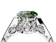 Cathedral Engagement Ring Setting for Fancy Green Heart-Shaped Center with Antique-Style Pave Band and Prong Head in Sterling Silver