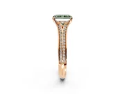 Solitaire Engagement Ring Setting for Fancy Green Radiant Cut Center with Pave Rail Split Shank and Prong Head in Rose Gold