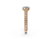 Solitaire Engagement Ring Setting for Round Cut Center with Engraved Pave Band and Prong Head in Rose Gold