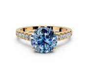 Solitaire Engagement Ring Setting for Fancy Blue Round Cut Center with Partway Pave Band and Prong Head in Yellow Gold