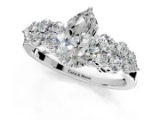 Cluster Engagement Ring Setting for Pear-Shaped Center with 2-Row Shoulder Clusters and Prong Head in White Gold