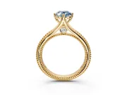 Solitaire Engagement Ring Setting for Fancy Blue Oval Center with Milgrain Cathedral Band and Prong Head in Yellow Gold