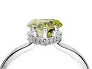 Hidden Halo Engagement Ring Setting for Fancy Yellow Heart-Shaped Center with Wide Flat Plain Band and Prong Head in White Gold