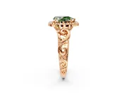 Halo Engagement Ring Setting for Fancy Green Pear-Shaped Center with Open Scroll Shoulders and Prong Head in Rose Gold