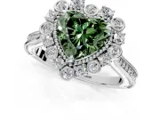 Milgrain Halo Engagement Ring Setting for Fancy Green Heart-Shaped Center with Bezel Point Accents and Prong Head in Platinum