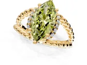 Halo Engagement Ring Setting for Fancy Yellow Marquise Center with Rope Twist Split Shank and Prong Head in Yellow Gold