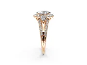 Halo Engagement Ring Setting for Oval Center with Two-Strand Split Shank and Prong Head in Rose Gold