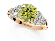 Cluster Engagement Ring Setting for Fancy Yellow Round Cut Center with Round Cut Accent Frame and Prong Head in Rose Gold