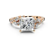 Solitaire Engagement Ring Setting for Princess Cut Center with Marquise Accent Twist Band and Prong Head in Rose Gold