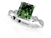 Solitaire Engagement Ring Setting for Fancy Green Radiant Cut Center with Milgrain Bezel Accents and Prong Head in White Gold