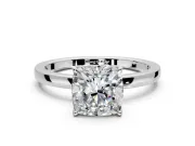 Solitaire Engagement Ring Setting for Cushion Cut Center with Thin Rounded Plain Band and Prong Head in Sterling Silver